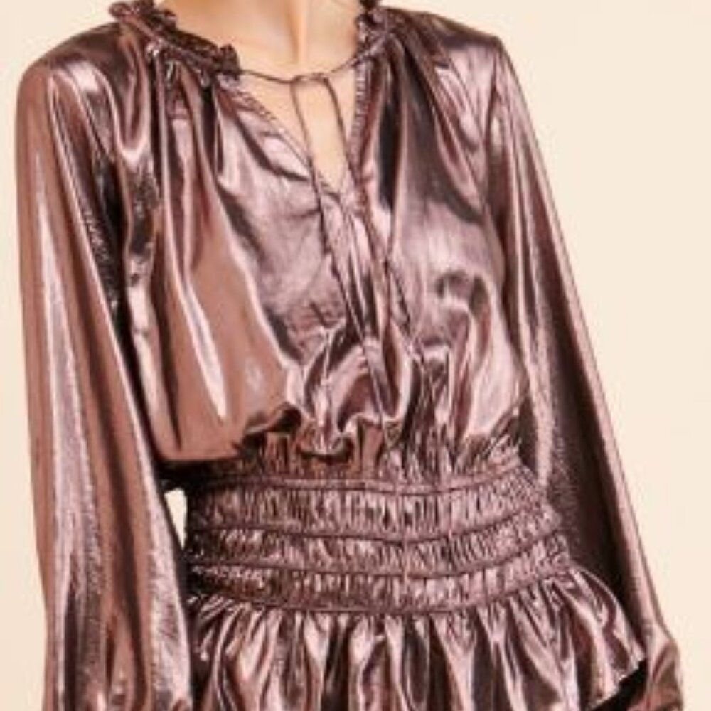 Voge Metallic Peplum Blouse Smokeshow Bronze NWT Misses Size Small